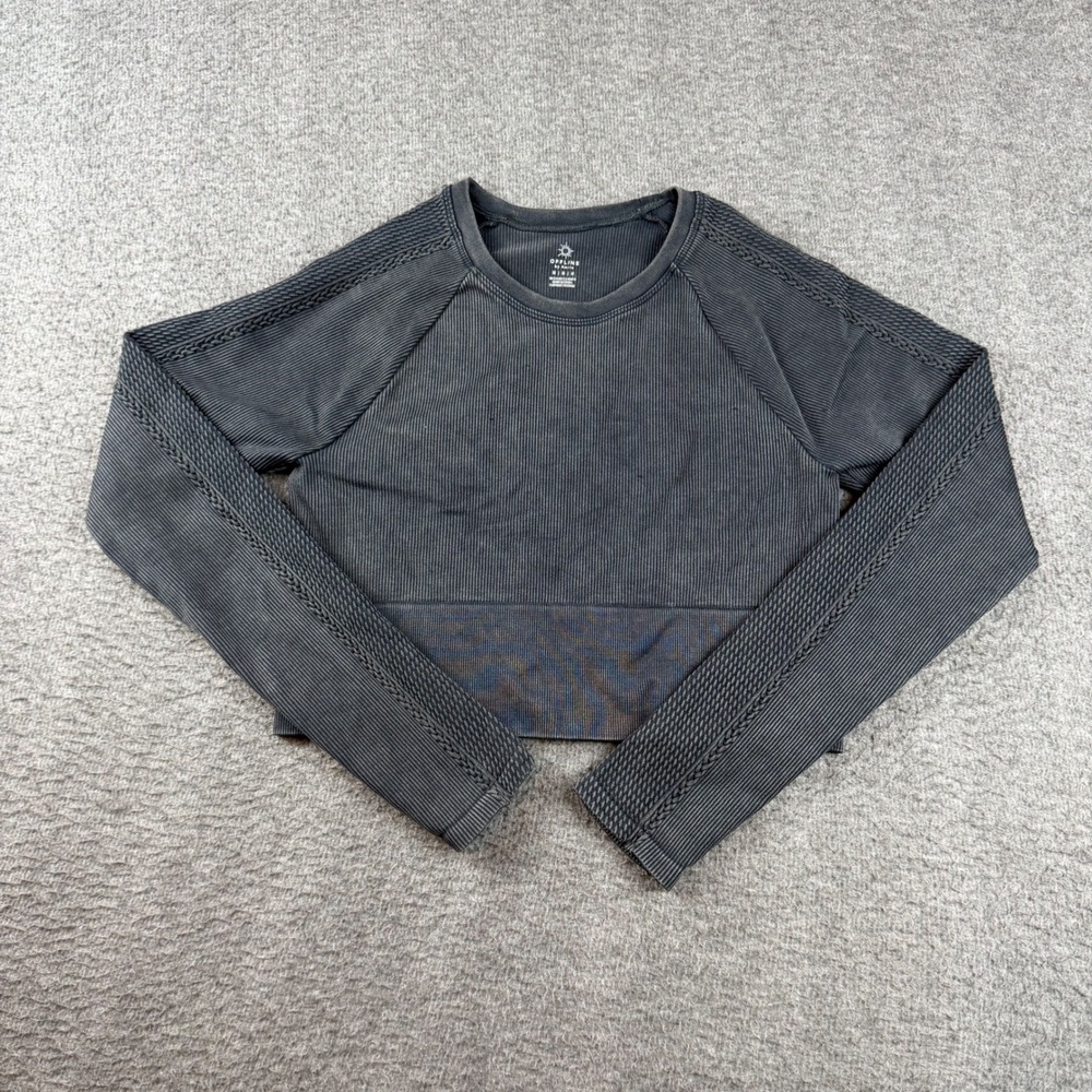 OFFLINE by Aerie Ribbed Long Sleeve Top Women's Medium Black Seamless Cropped